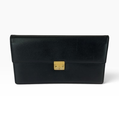 YVES SAINT LAURENT イヴ サンローラン ブラック 黒 ゴールド金具 レザー クラッチバッグ セカンドバッグ 604042 【中古】