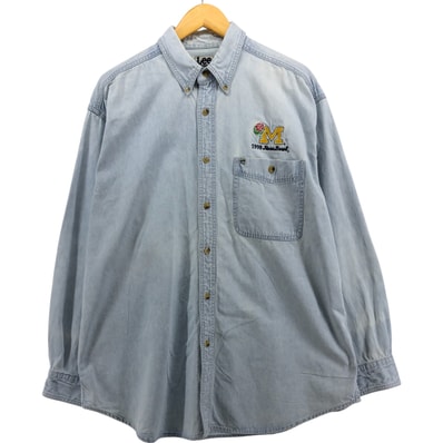 古着 90年代 リー Lee SPORT MICHIGAN ミシガン大学 ROSE BOWL 1998 ローズボウル 長袖 ボタンダウンデニムシャツ メンズL相当 ヴィンテージ/eaa568757