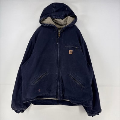 古着 カーハート Carhartt ダック ジャケット フルジップ シエラジャケット 裏ボア デトロイト パーカー 2XL ダークネイビー メンズ