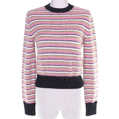 極美品 シャネル ココマークプ ボーダー柄 ニット ピンク 36 P72906
