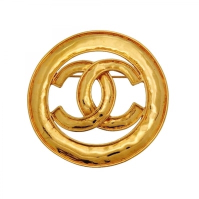 【6jdb0041-k】シャネル ブローチ ヴィンテージ ココマーク 丸型 サークル GPメッキ ゴールド【中古】レディース