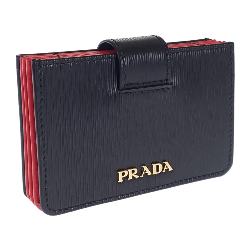 プラダ PRADA アコーディオンバイカラー 1MC211 カードケース ヴィッテロムーブレザー ブラック レッド レディース【中古】【Aランク】