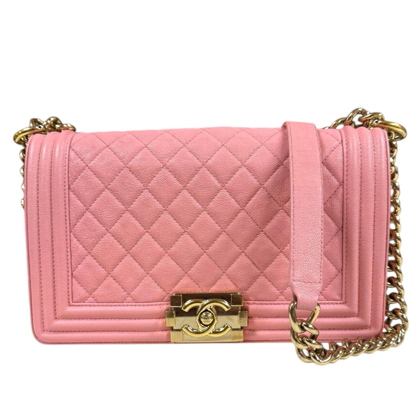 シャネル ボーイシャネル ショルダーバッグ キャビアスキン A67086 ピンク レディース CHANEL  中古