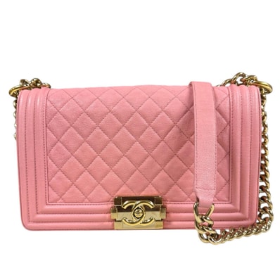 シャネル ボーイシャネル ショルダーバッグ キャビアスキン A67086 ピンク レディース CHANEL 中古