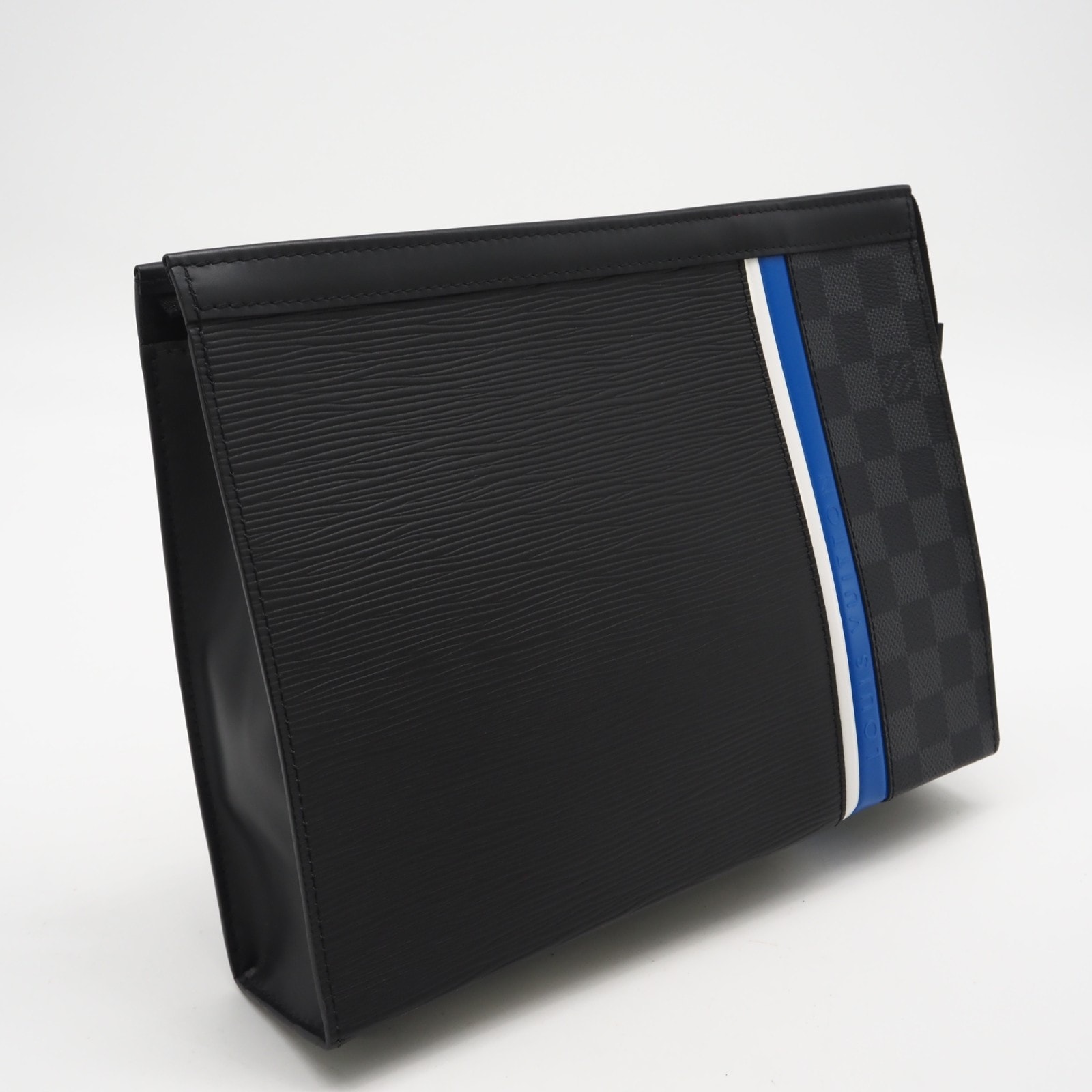 極美品 LOUIS VUITTON ルイ・ヴィトン エピ ダミエ グラフィット ポシェット ヴォワヤージュ M56827 クラッチバッグ ブラック グレー レザー キャンバス メンズ