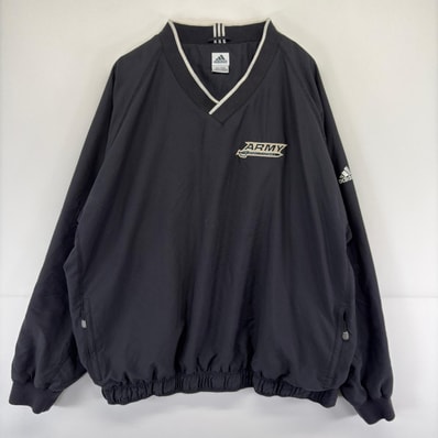 古着 アディダス adidas ジャケット ナイロン プルオーバー Vネック 大きいサイズ 2XL ブラック メンズ