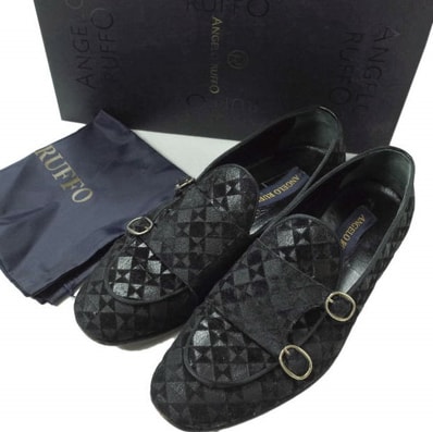 ANGELO RUFFO アンジェロルッフォ VAMP – D/MONK 幾何学柄 ダブルモンクストラップシューズ 392 2379 DK 41(26cm) Black Velvet スリッポン シューズ mc68412