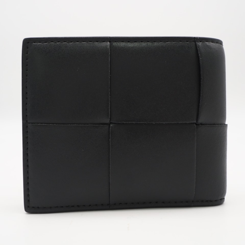 美品 BOTTEGAVENETA ボッテガヴェネタ マキシイントレチャート カセット コインパース付き二つ折りウォレット 749455 二つ折り財布 グレー カーキ カーフレザー メンズ