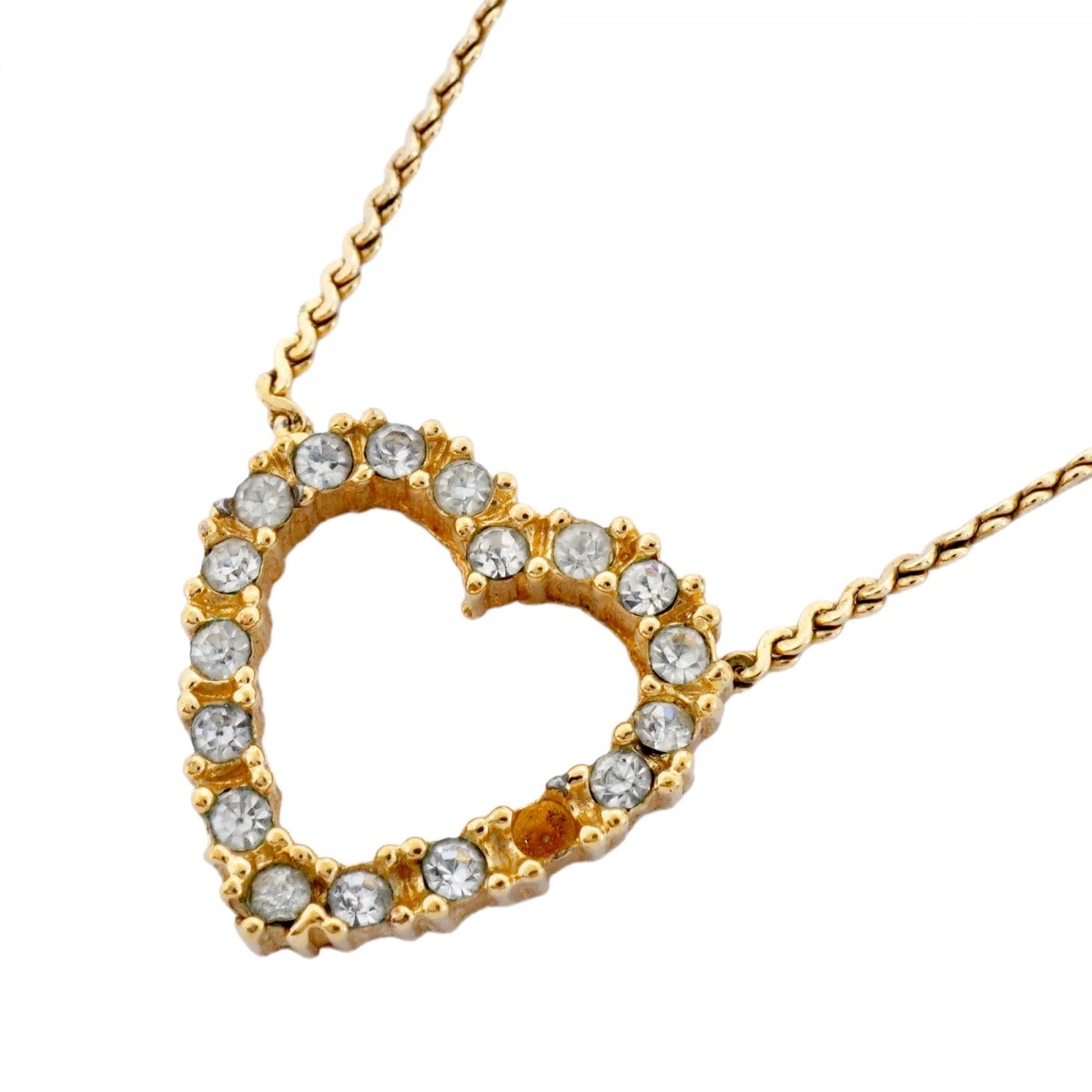 【6jdb0179】クリスチャンディオール ネックレス ハートモチーフ GPメッキ ラインストーン ゴールド【中古】レディース