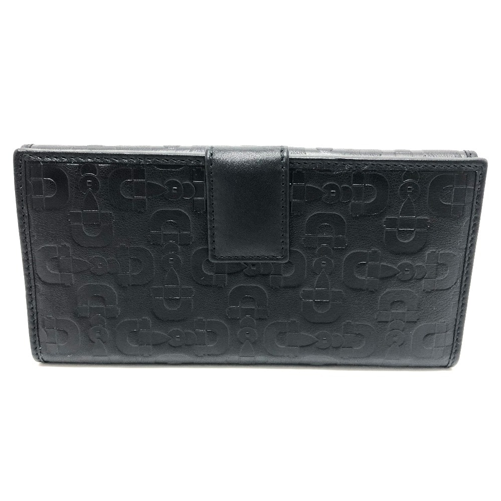 グッチ GUCCI 143389 型押し 総柄 二つ折り 長財布 レザー ブラック