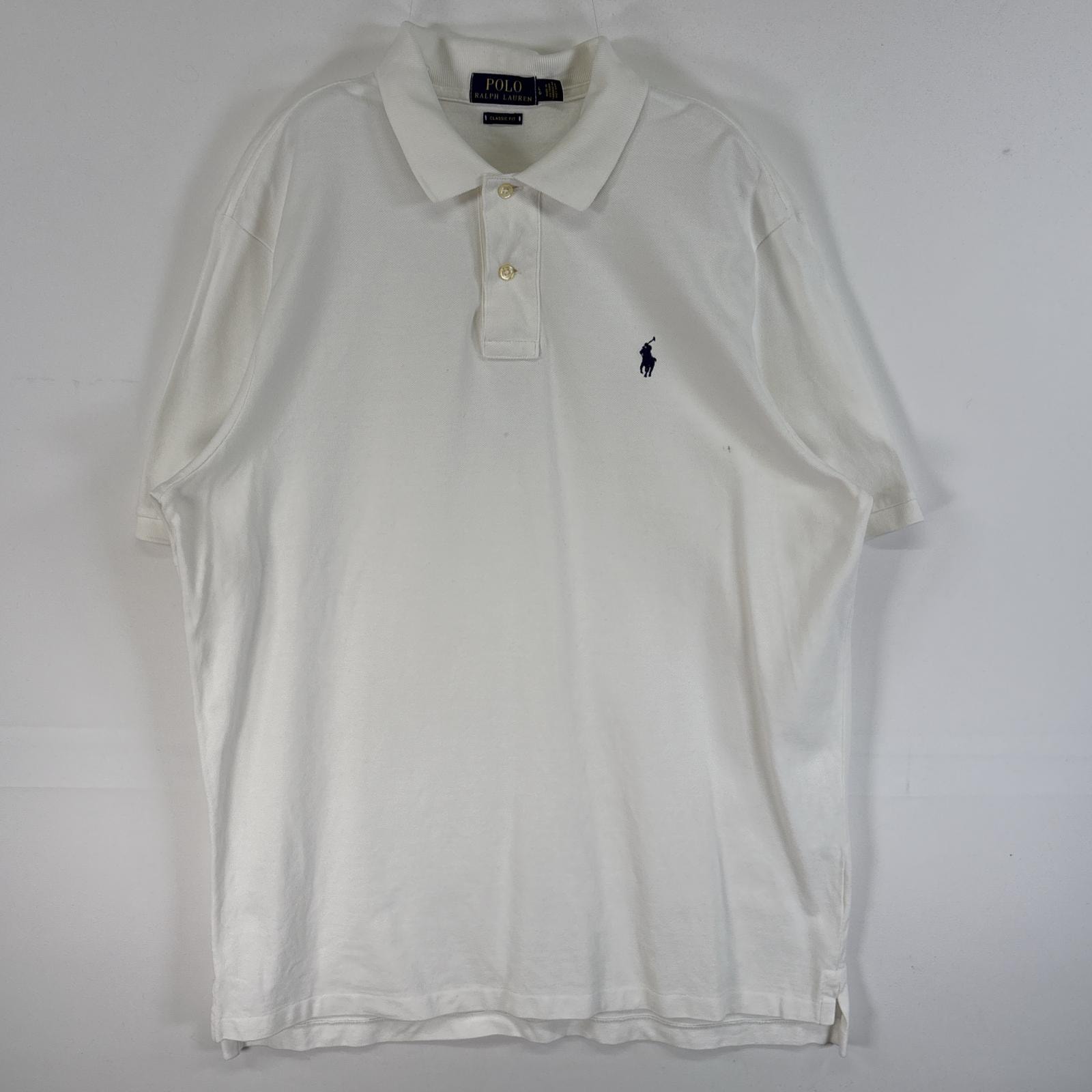 古着 ポロ・ラルフローレン POLO RALPH LAUREN 鹿の子 半袖 ポロシャツ ロゴ 刺繍 2ボタン L  ホワイト 無地 メンズ