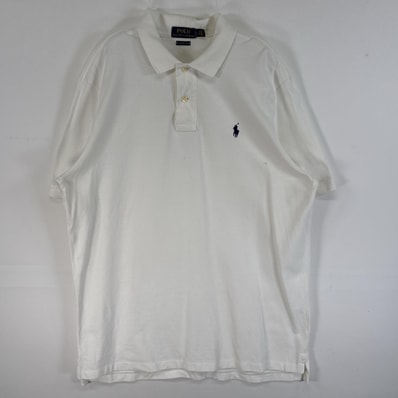 古着 ポロ・ラルフローレン POLO RALPH LAUREN 鹿の子 半袖 ポロシャツ ロゴ 刺繍 2ボタン L ホワイト 無地 メンズ