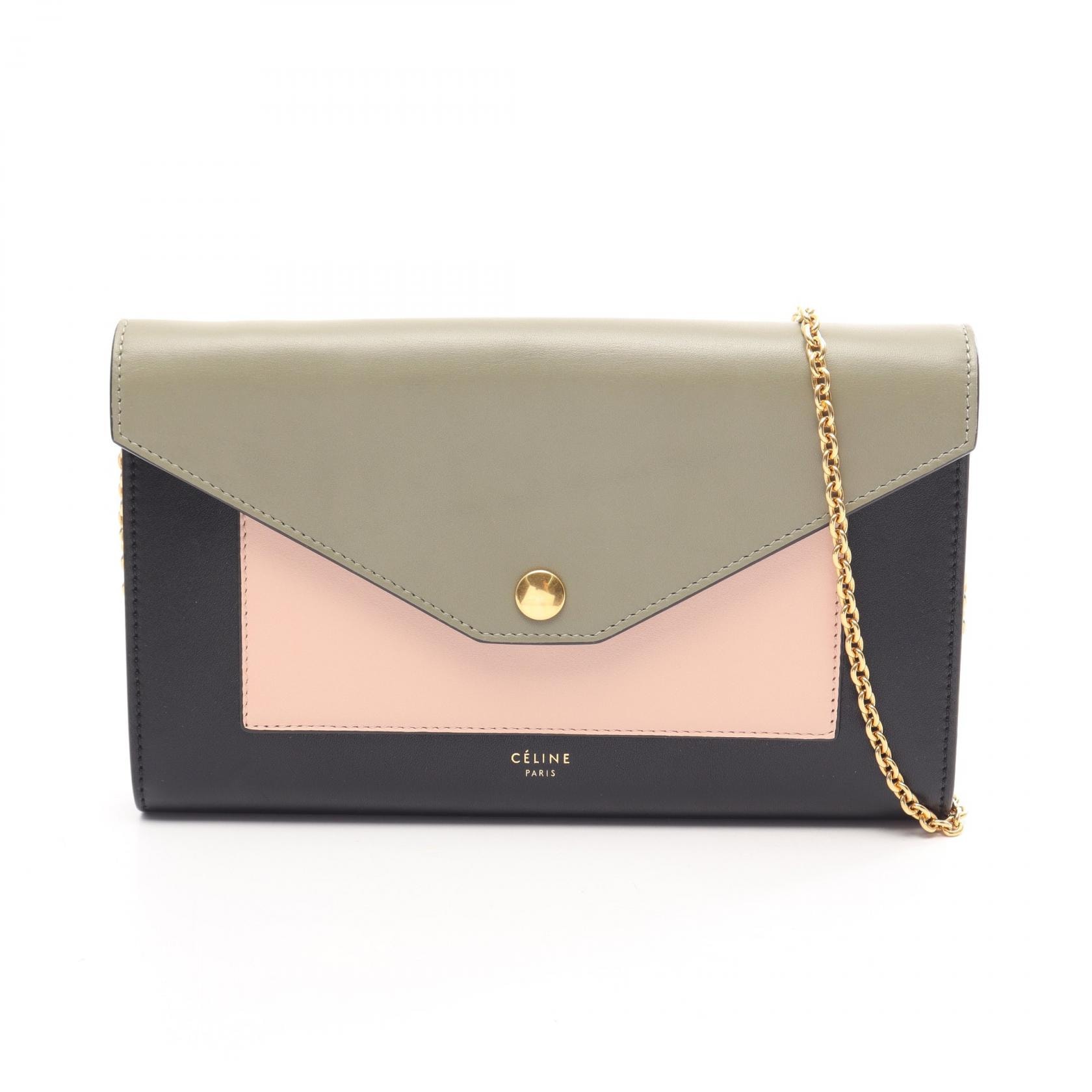 セリーヌ CELINE ポケット ラージフラップ ショルダーバッグ バッグ レザー レディース カーキ系 / ピンク系 / ブラック系 105213AD4 15LK 【中古】