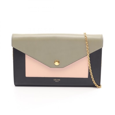セリーヌ CELINE ポケット ラージフラップ ショルダーバッグ バッグ レザー レディース カーキ系 / ピンク系 / ブラック系 105213AD4 15LK 【中古】