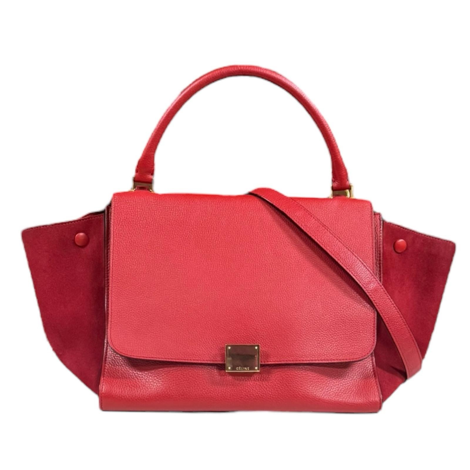 セリーヌ トラペーズ ショルダーバッグ レザー レッド レディース CELINE  中古