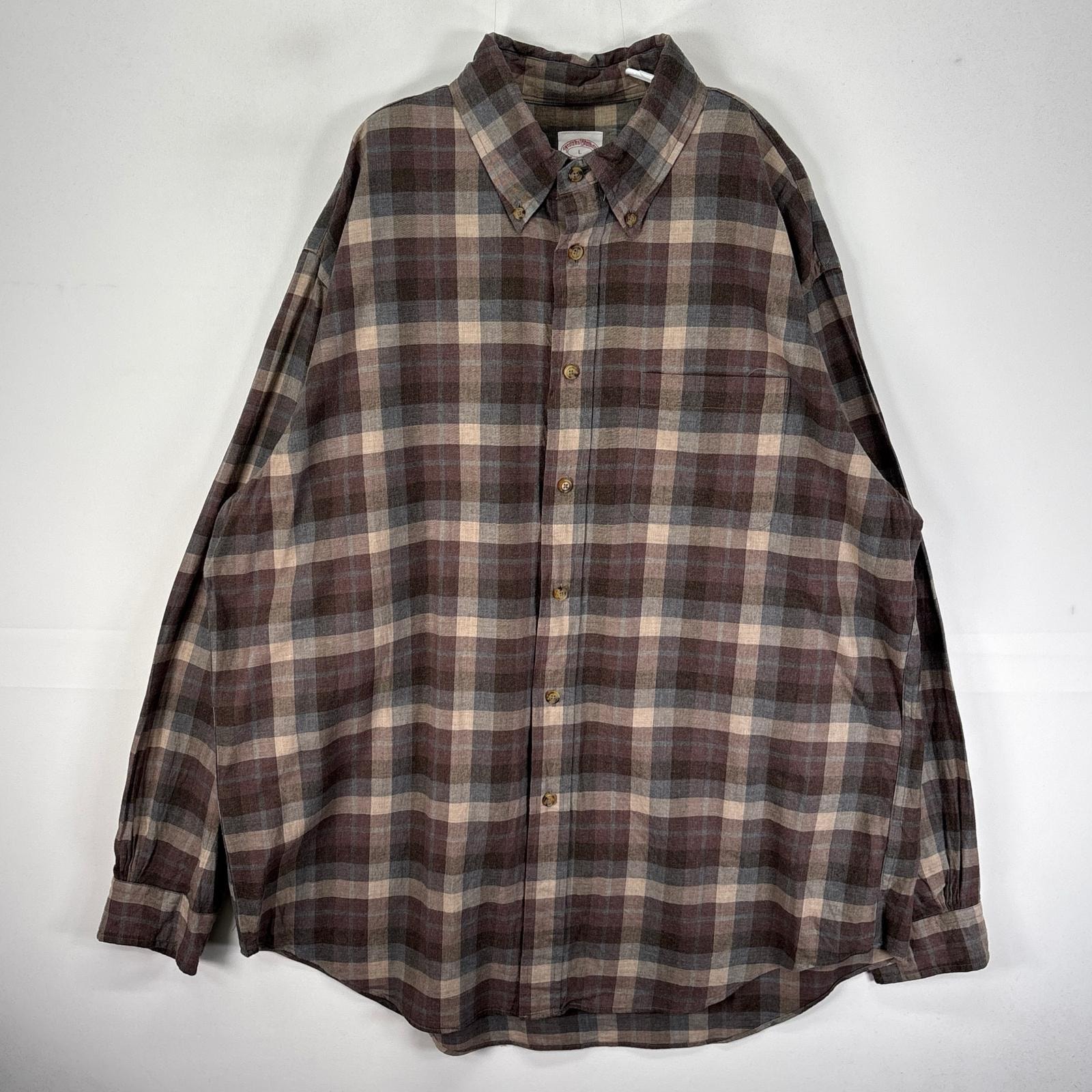 古着 ブルックスブラザーズ Brooks Brothers 長袖シャツ ボタンダウン 胸ポケット L ブラウン系 チェック メンズ
