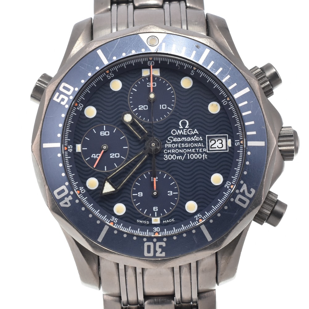 オメガ OMEGA 2298.80 シーマスター クロノグラフ ブルー 自動巻き メンズ 良品 腕時計 N#151283