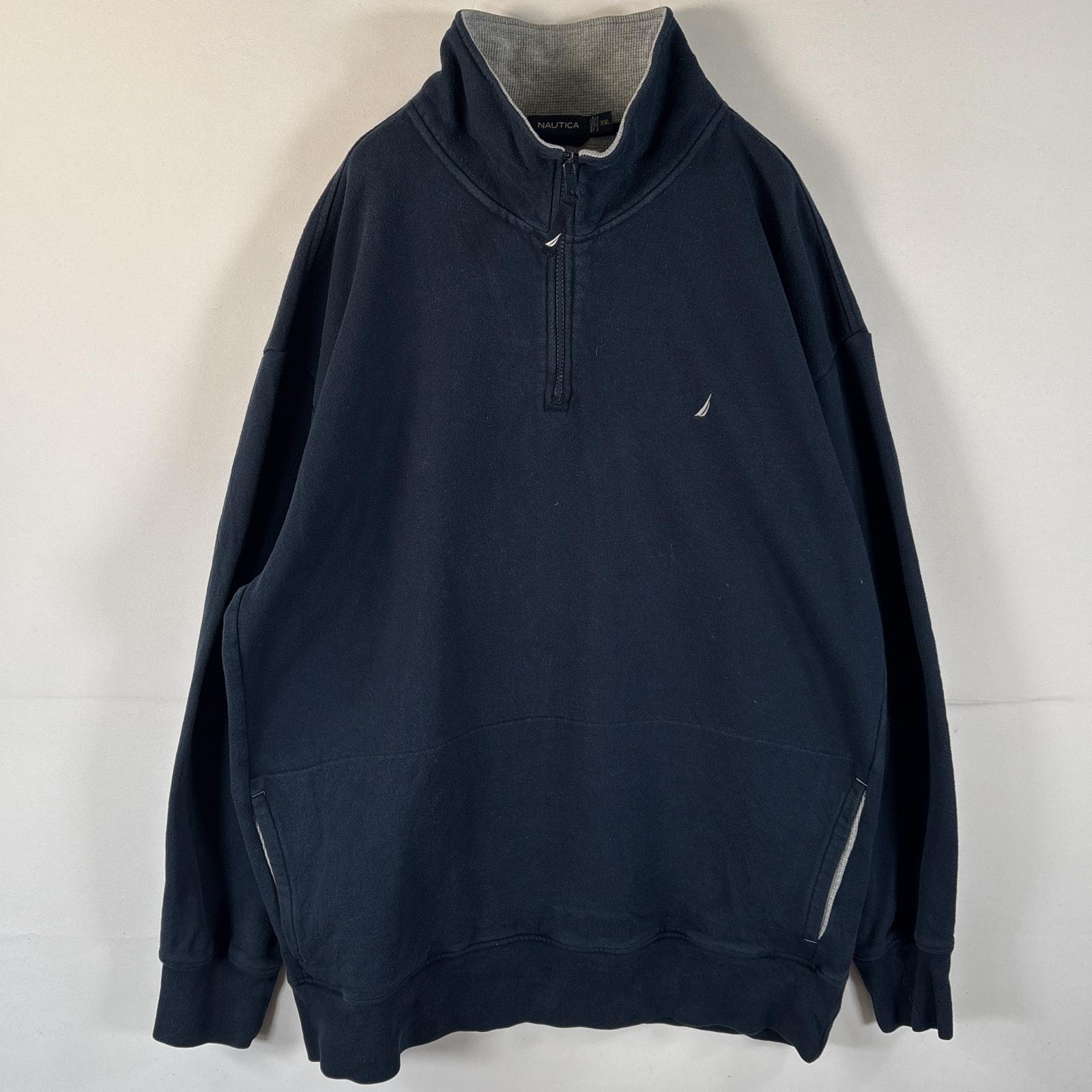 古着 ノーティカ NAUTICA スウェット ワンポイントロゴ刺繍 ハーフジップ トレーナー 大きいサイズ 14041  ネイビー メンズ