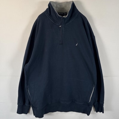 古着 ノーティカ NAUTICA スウェット ワンポイントロゴ刺繍 ハーフジップ トレーナー 大きいサイズ 14041 ネイビー メンズ