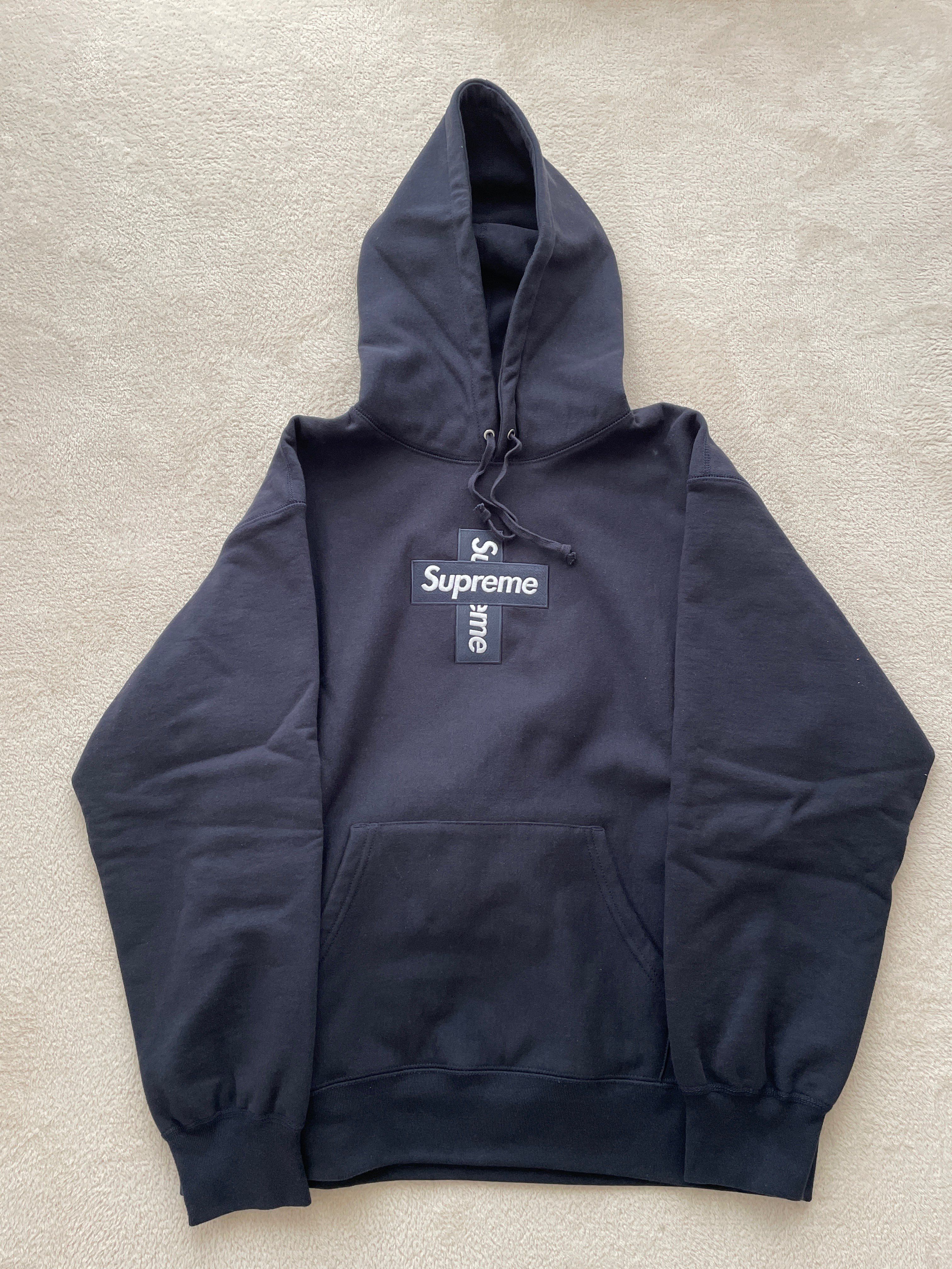 Supreme Cross Box Logo Hooded Sweatshirt "Navy"