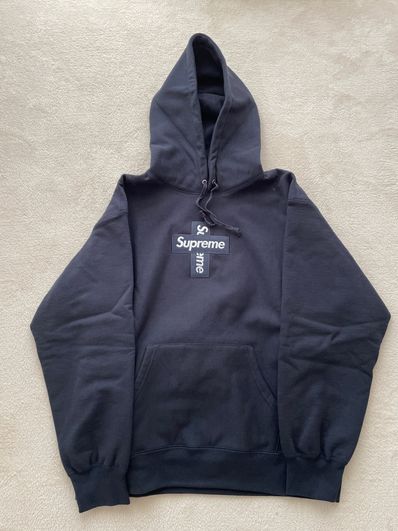 Supreme Cross Box Logo Hooded Sweatshirt "Navy"