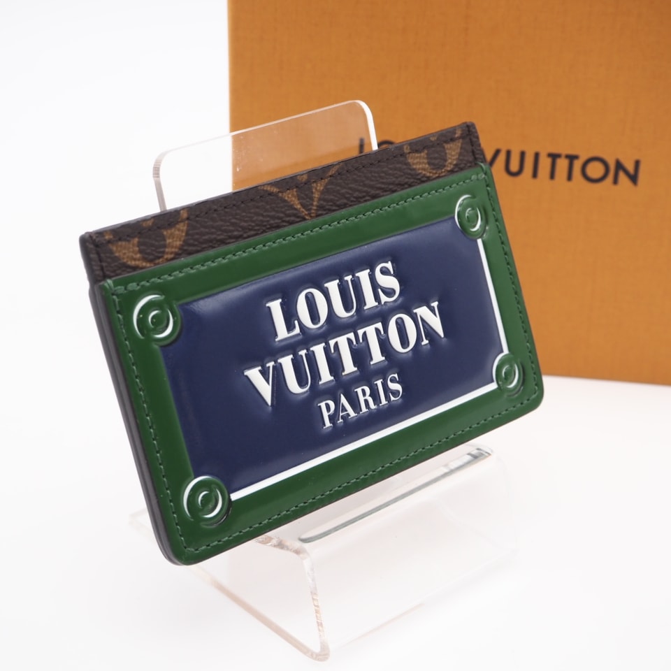 極美品 LOUIS VUITTON ルイ・ヴィトン モノグラム ポルトカルトサーンプル M82693 カードケース グリーン ブルー コーティングキャンバス メンズ