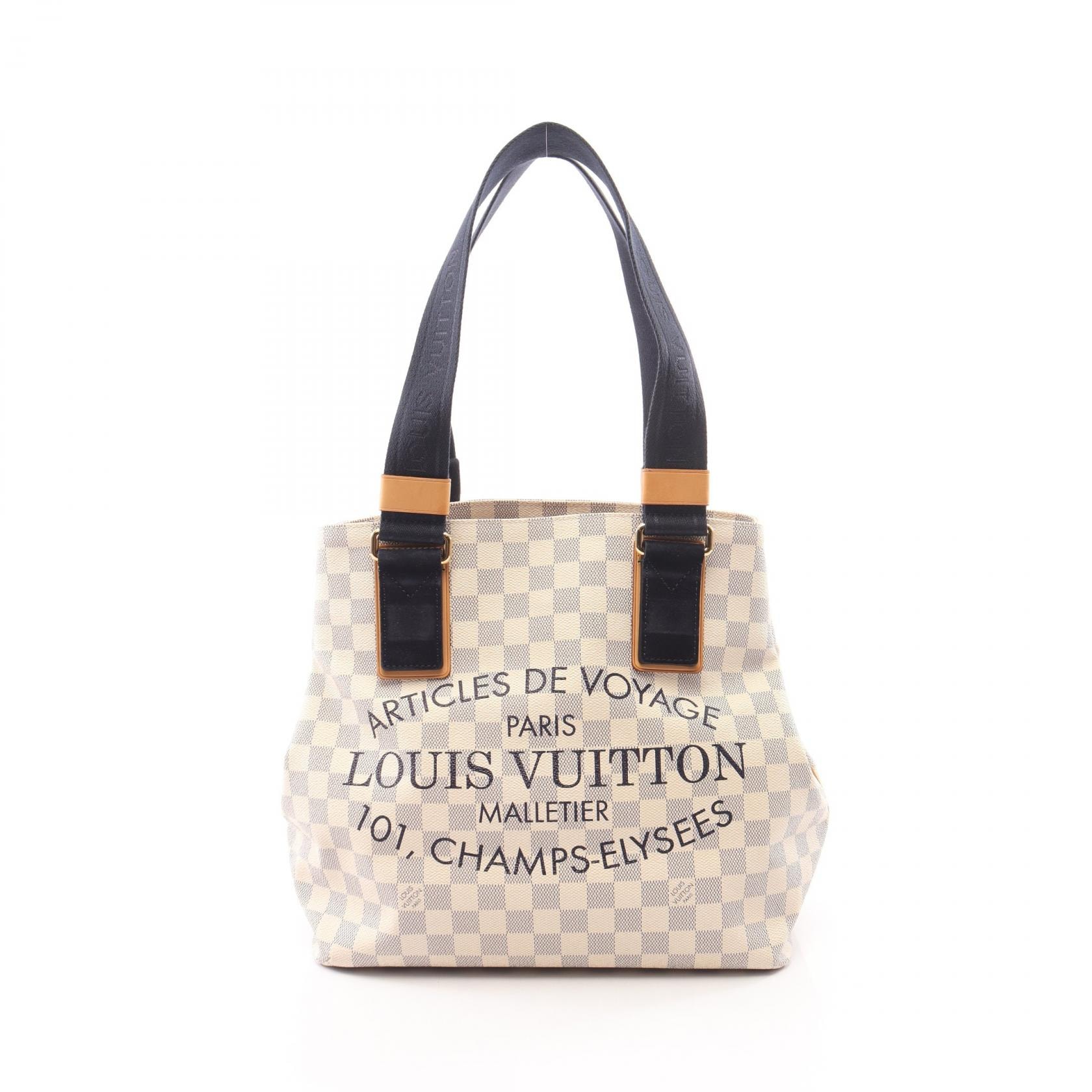 ルイ・ヴィトン LOUIS VUITTON プランソレイユ カバPM トートバッグ バッグ PVCコーティングキャンバス スウェード レザー ダミエ・アズール レディース ホワイト系 / ネイビー系 N41179 【中古】