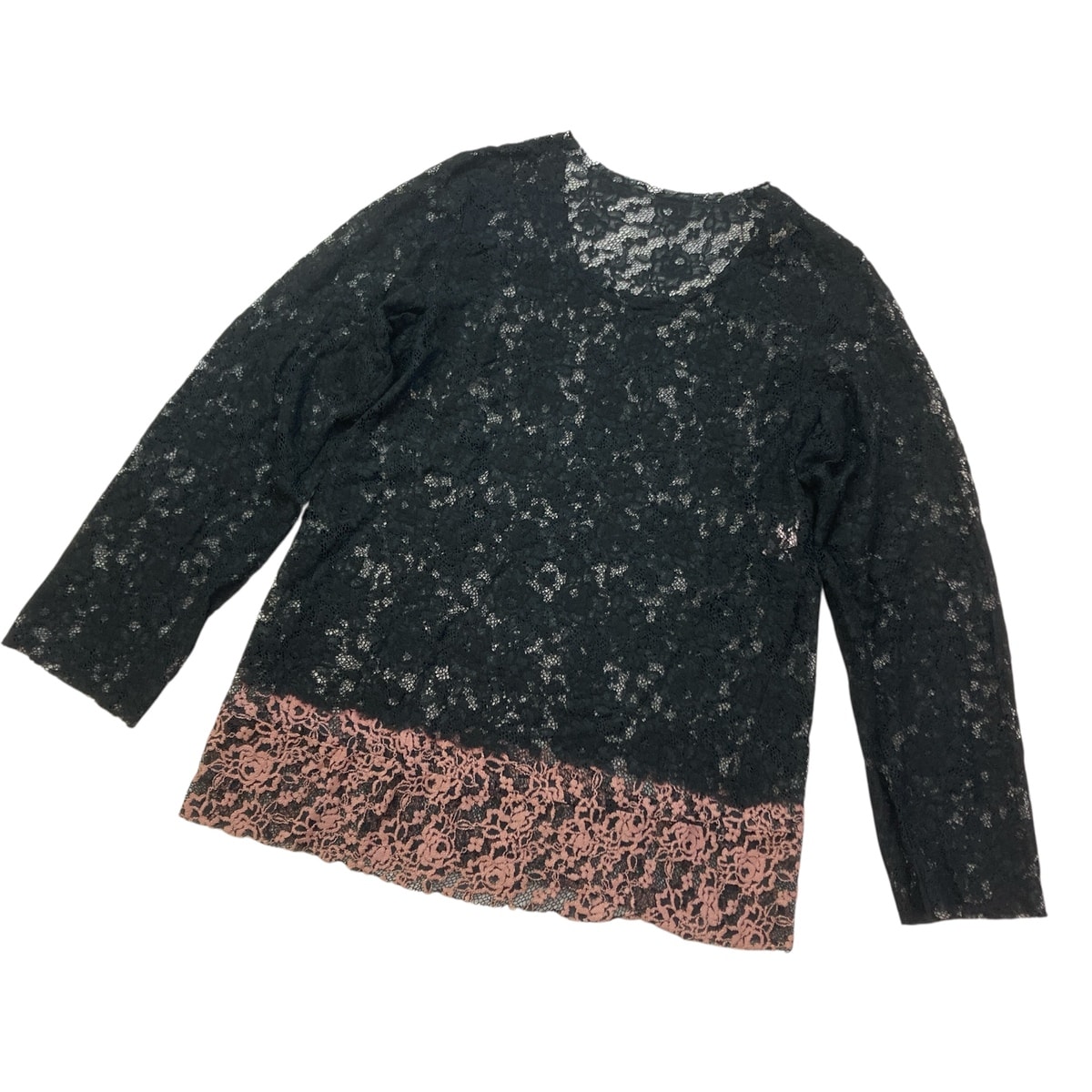 【値下げ】COMME des GARCONS コムデギャルソン シースルー フラワーレース トップス カットソー レーヨン ナイロン ブラック ピンク  レディース【中古】