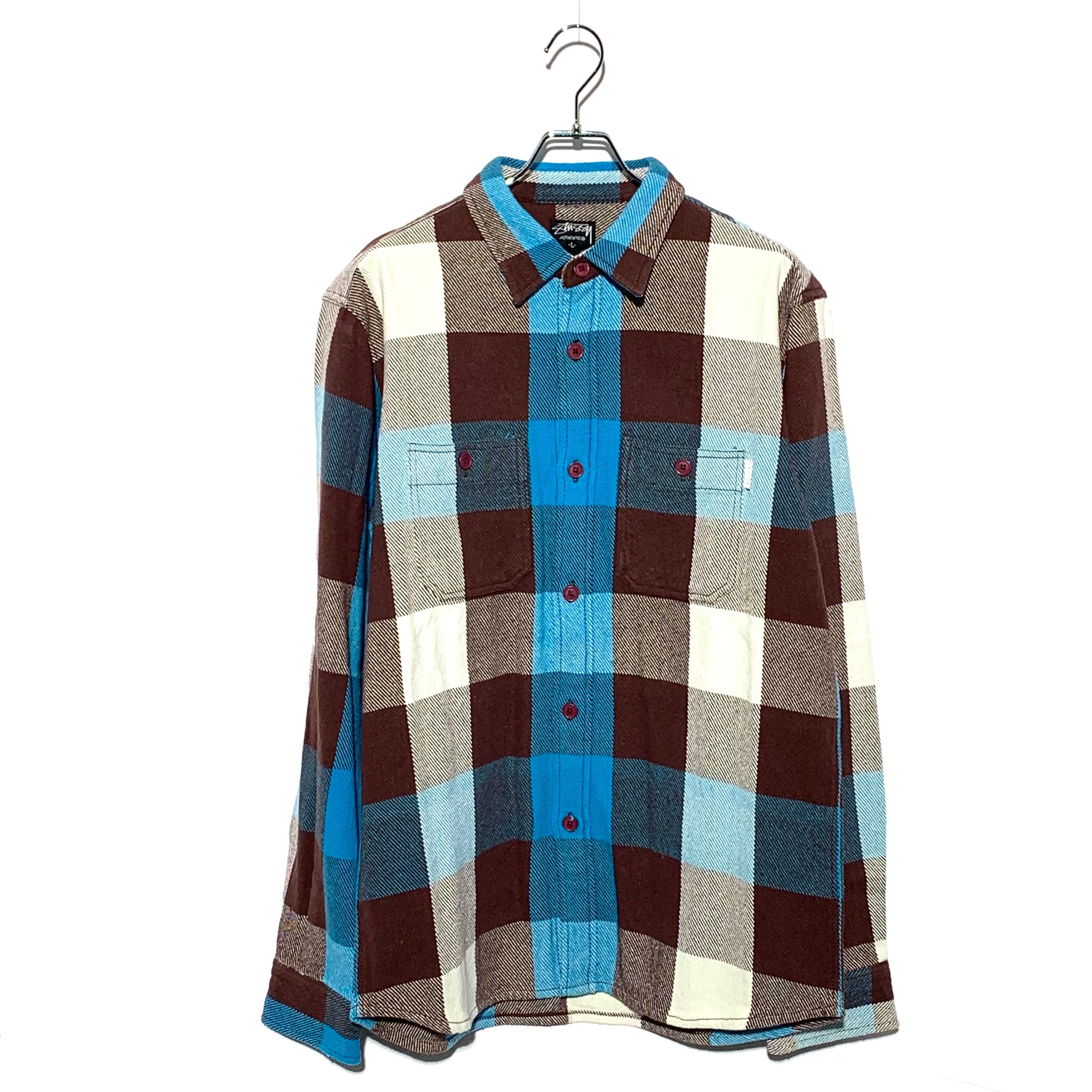 STUSSY Old flannel shirt jacket brown× Blue