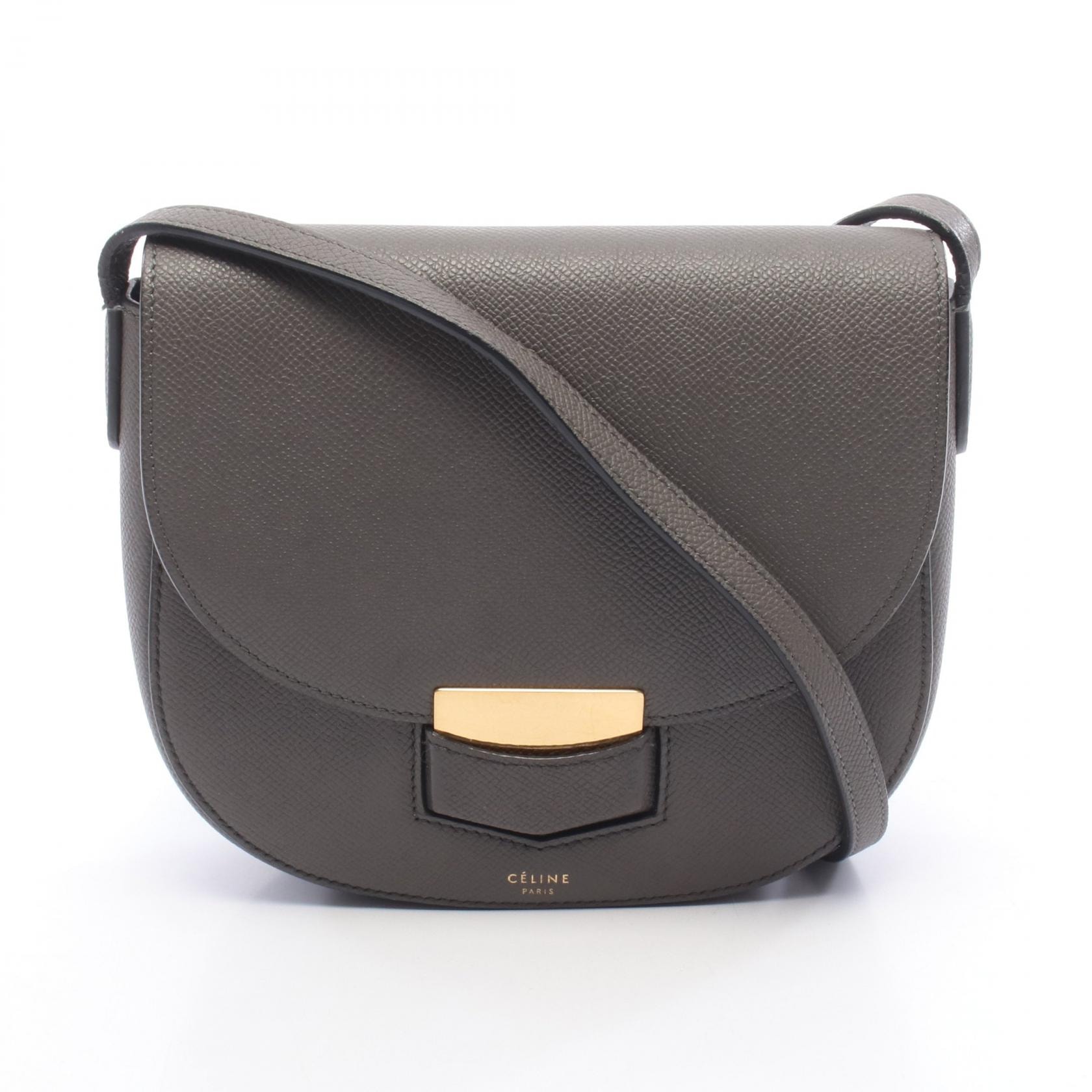 セリーヌ CELINE スモール トロッター ショルダーバッグ バッグ レザー レディース グレー系 【中古】