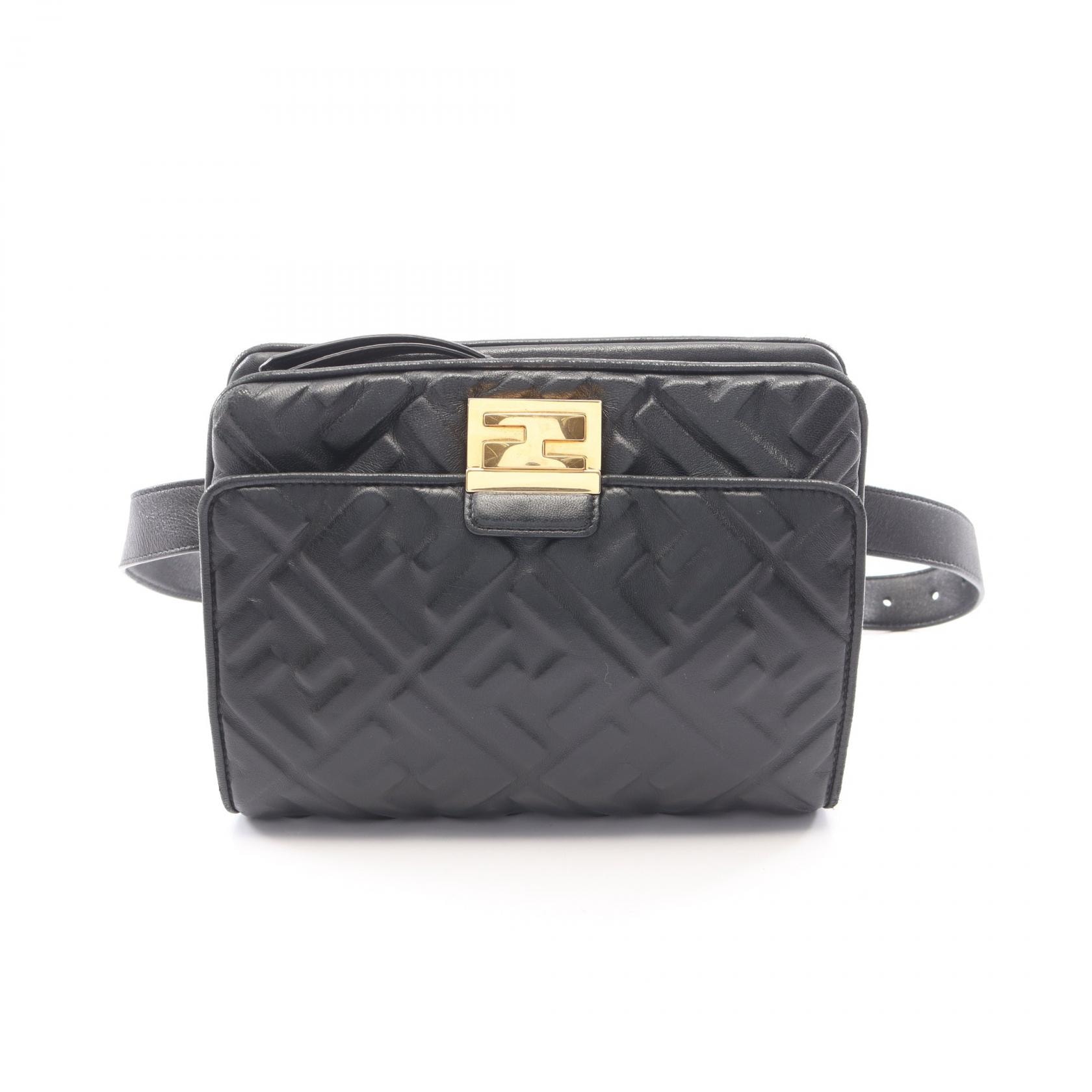 フェンディ FENDI FFエンボス アップサイドダウン ウエストバッグ バッグ レザー レディース ブラック系 8BT305 【中古】