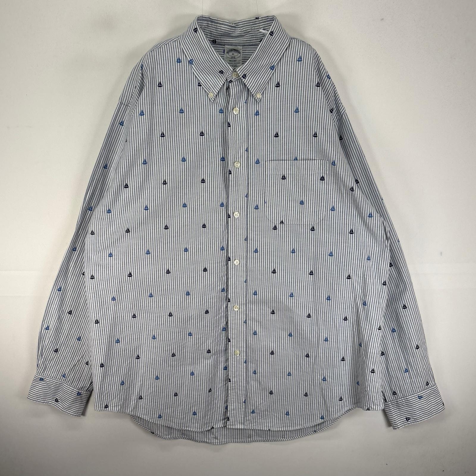 古着 ブルックスブラザーズ Brooks Brothers 長袖シャツ 総柄 ヨット XL  ブルー系 ストライプ メンズ