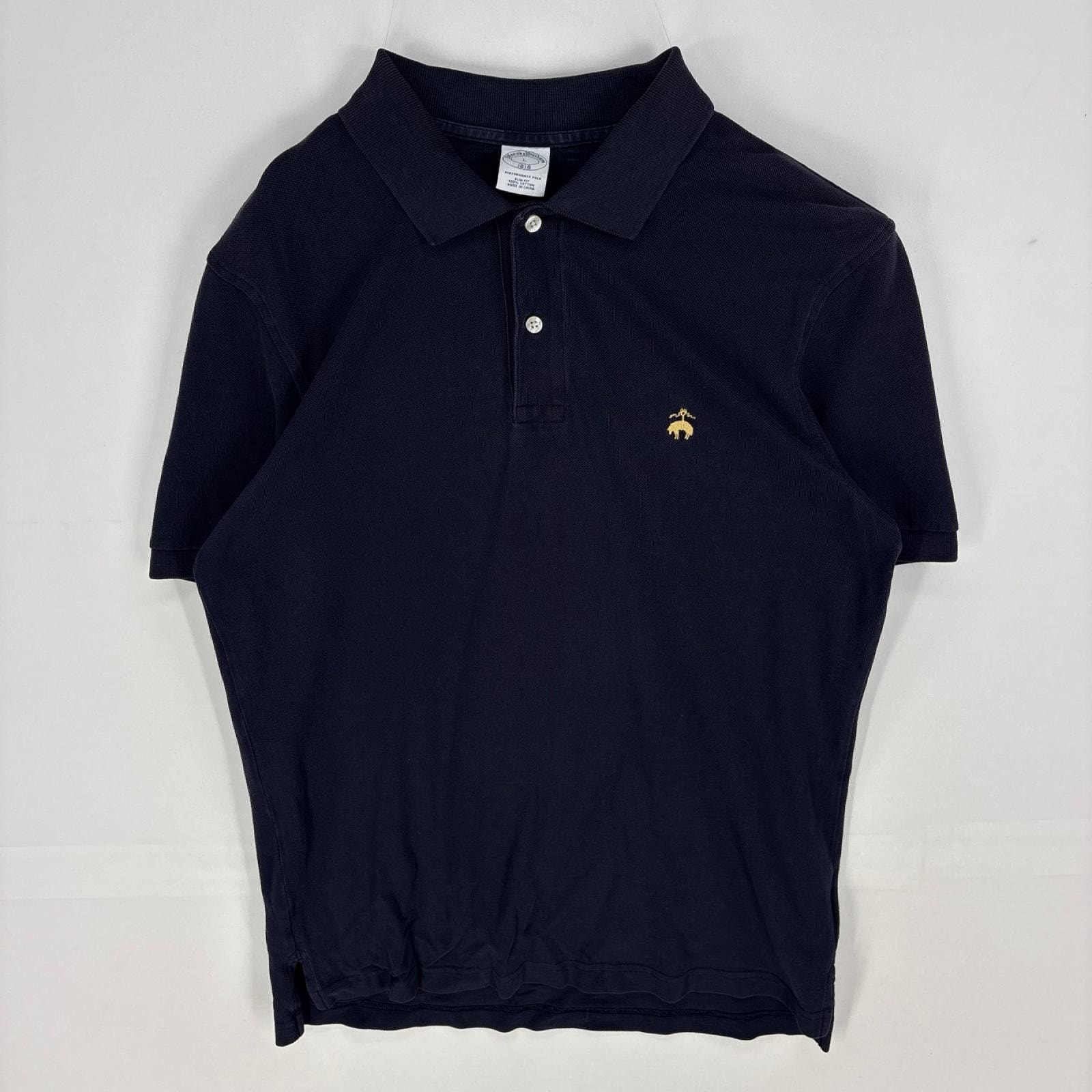 古着 ブルックスブラザーズ Brooks Brothers 鹿の子 半袖シャツ ワンポイント ポロシャツ スリムフィット L  ネイビー系 メンズ