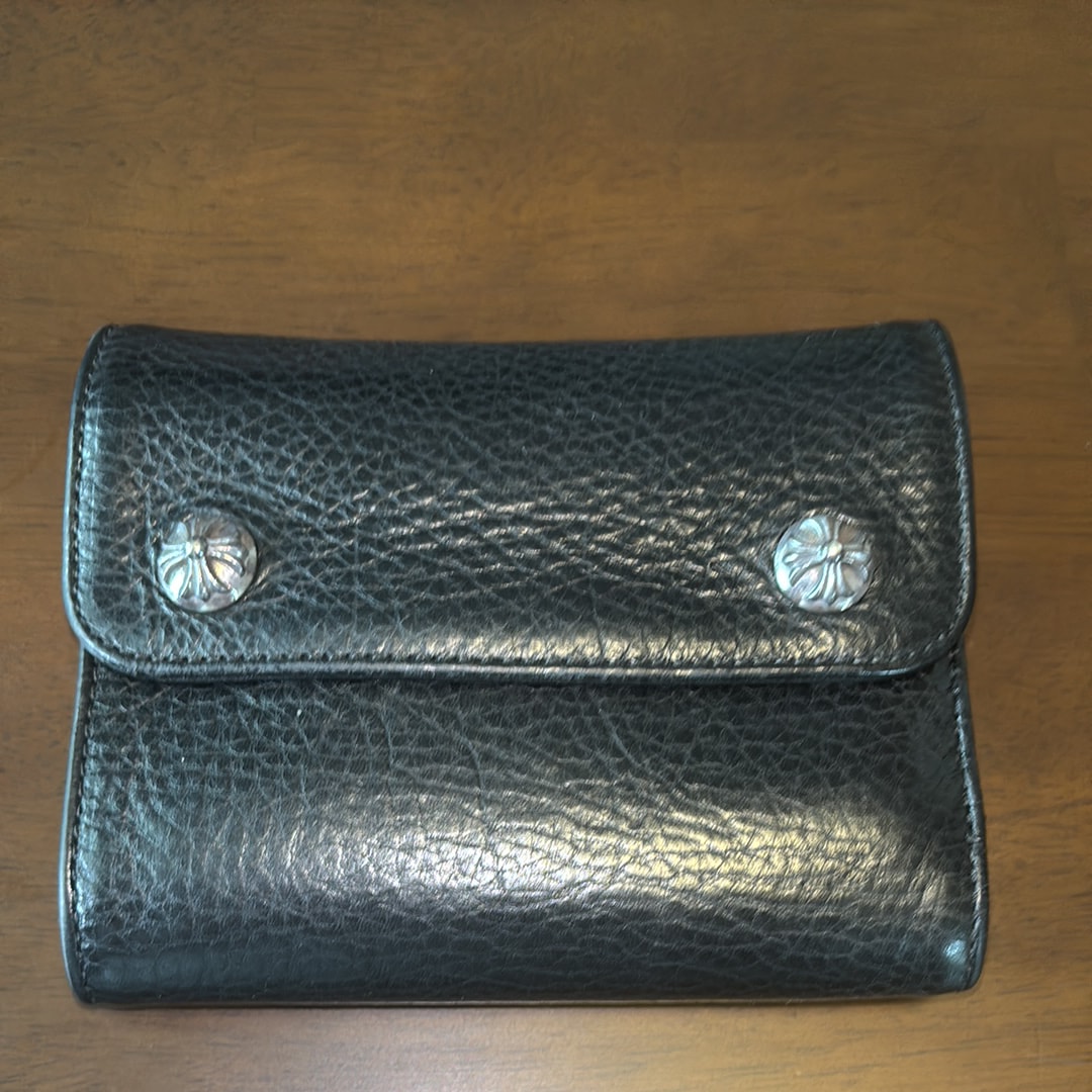 Chrome Hearts Wave Mini Cross Ball Button Leather Wallet "Black"