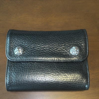 Chrome Hearts Wave Mini Cross Ball Button Leather Wallet "Black"