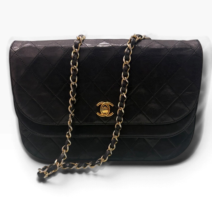 CHANEL シャネル マトラッセ ラムスキン ブラック ゴールド金具 レザー ショルダーバッグ S1-00269 【中古】