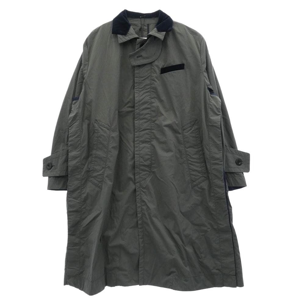Sacai サカイ コート 23SS 23-03086M Taslan Nylon Coat タスランナイロン ドッキング ダブルカラー ステンカラーコート グリーン系 ダークネイビー系 2【中古】