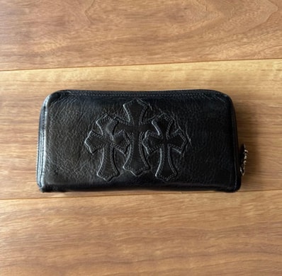 Chrome Hearts Wave Cross Ball Button Leather Wallet "Black/Silver"