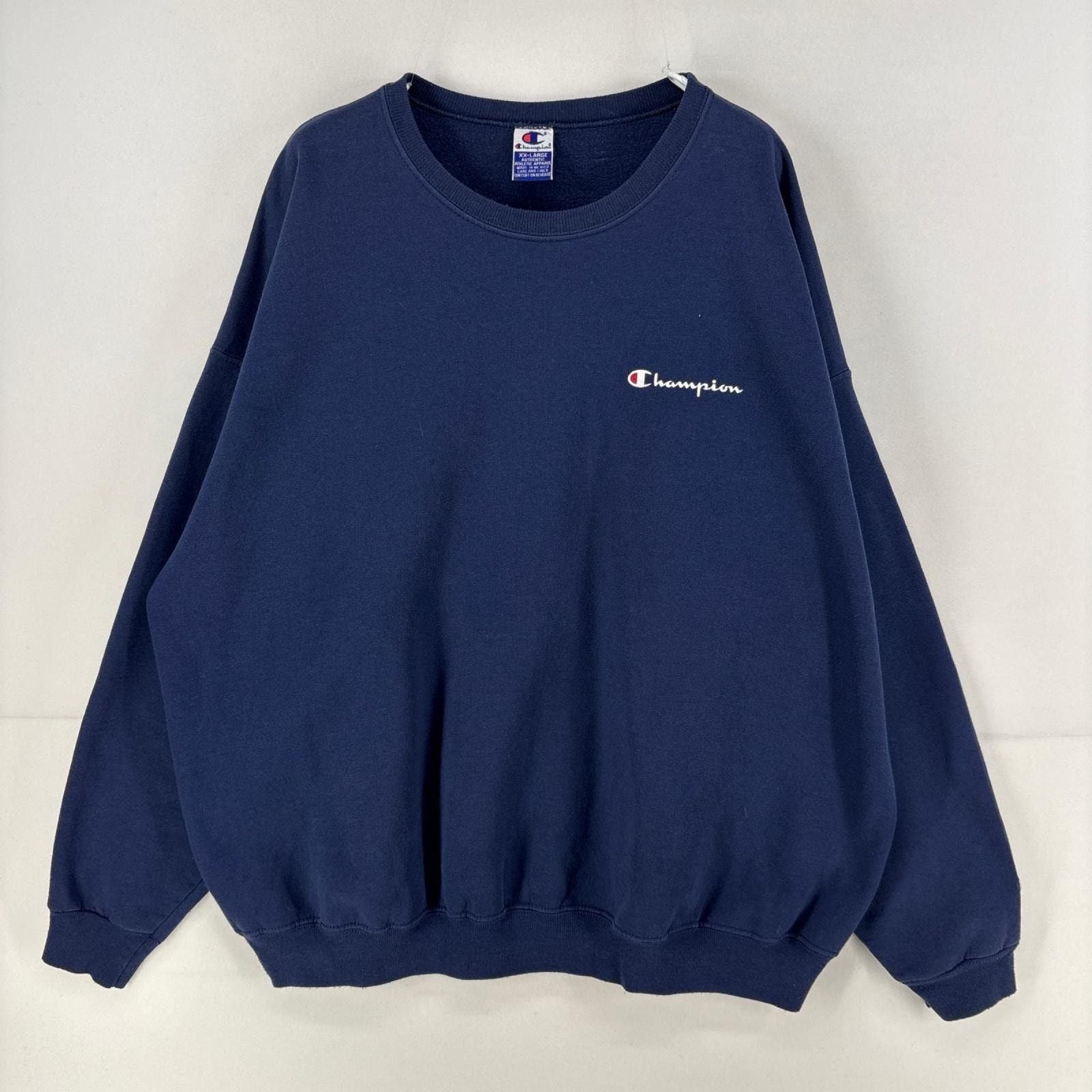 古着 90's/90年代 チャンピオン Champion スウェット ワンポイント プリント クルーネック トレーナー 2XL  ネイビー メンズ