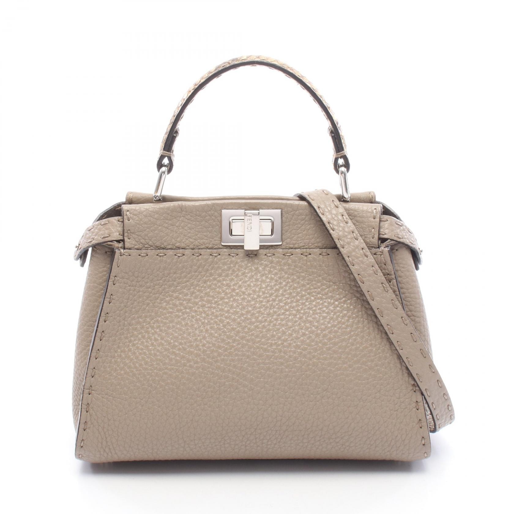 フェンディ FENDI ミニピーカブー 2WAY ハンドバッグ バッグ レザー エキゾチックレザー レディース ベージュ系 8BN244 【中古】