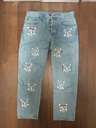 Supreme Clayton Patterson Skulls Embroidered Regular Jean "Blue"