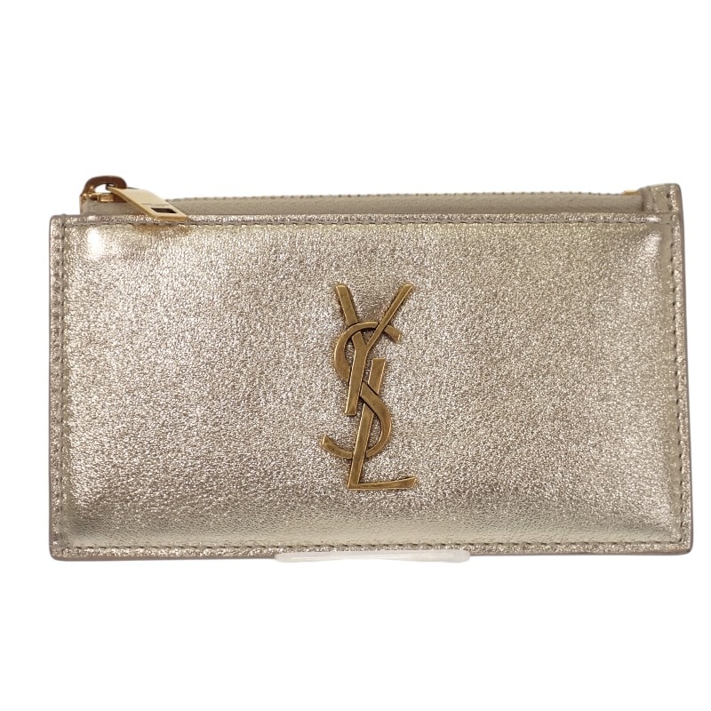 サンローラン ジップト フラグメントカードケース ゴールド【中古】【ABランク】