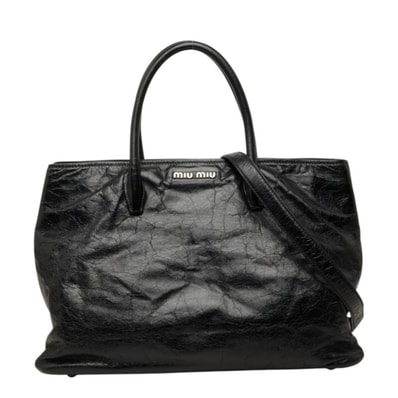 ミュウミュウ VITELLO ヴィッテロ ショルダーバッグ ハンドバッグ 2way ブラック レザー レディース MIUMIU 中古