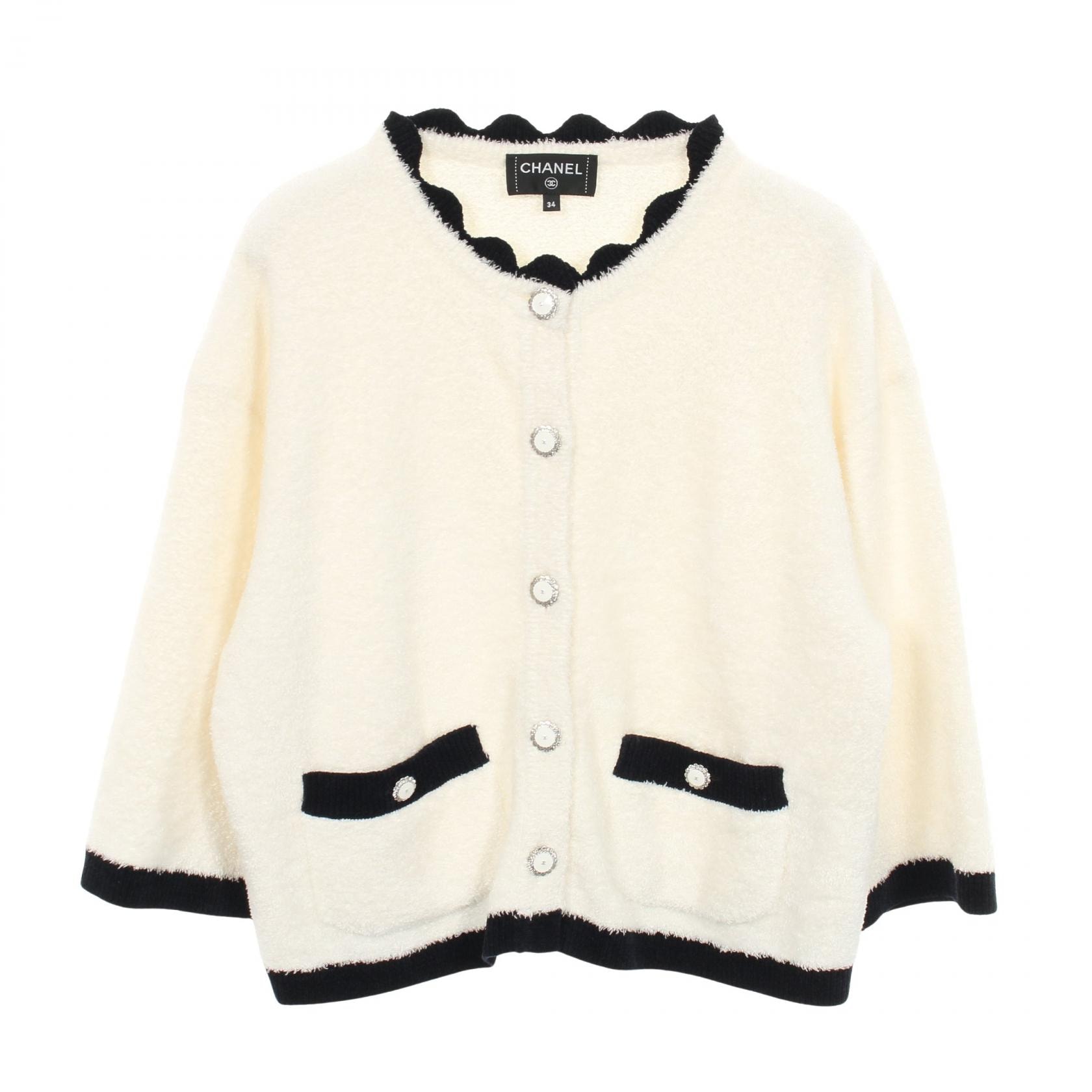 シャネル CHANEL ココマークボタン カーディガン 衣料品 トップス シルク レディース ホワイト系 / ネイビー系 【中古】