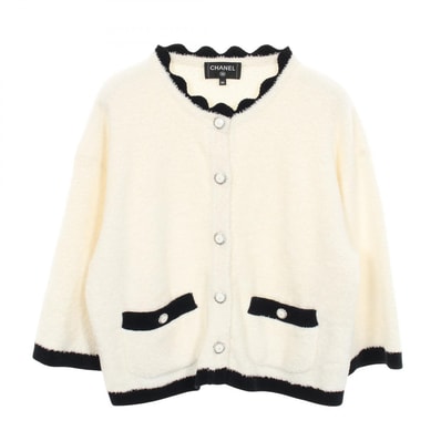 シャネル CHANEL ココマークボタン カーディガン 衣料品 トップス シルク レディース ホワイト系 / ネイビー系 【中古】