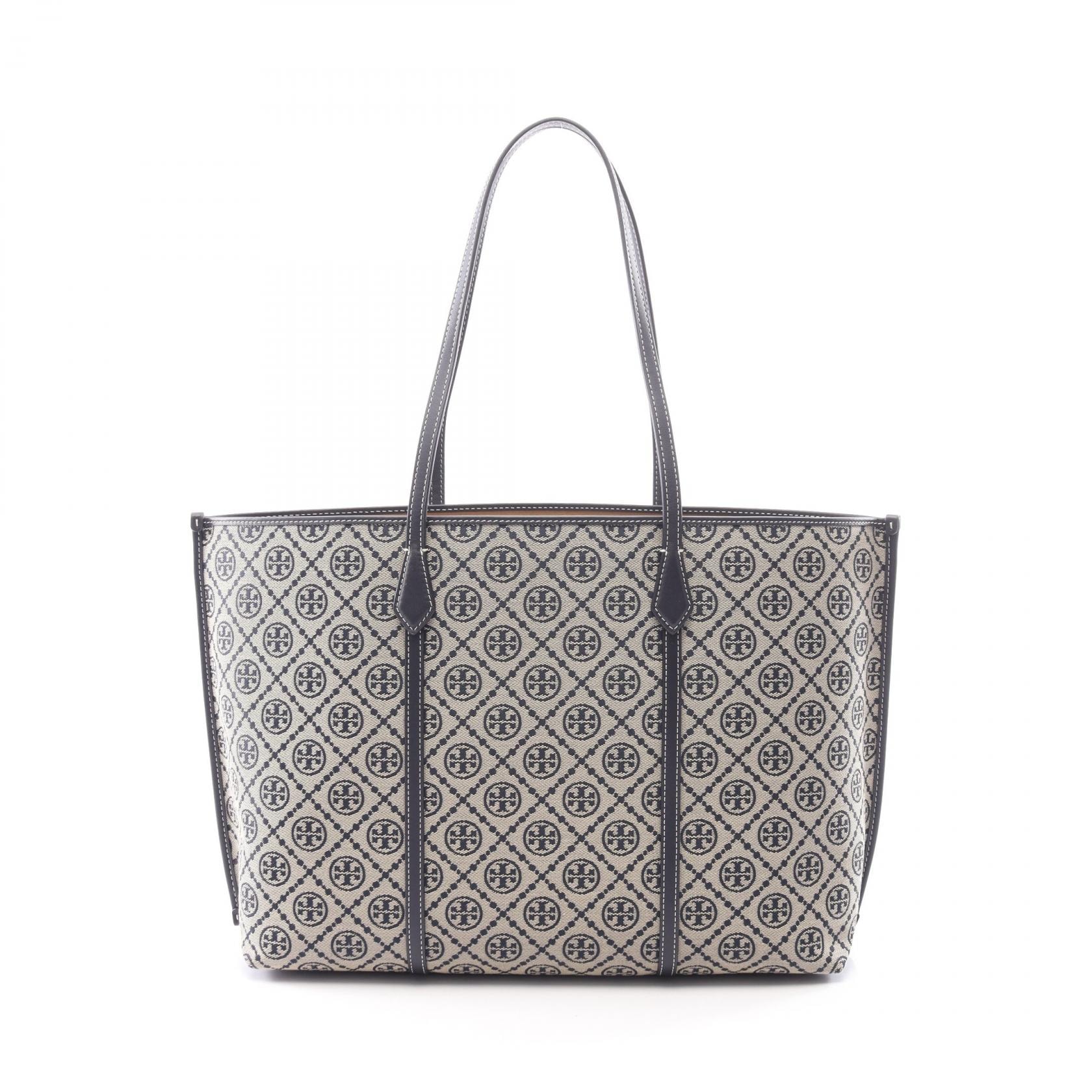 トリーバーチ Tory Burch PERRY T MONOGRMA TOTE トートバッグ バッグ キャンバス レザー レディース ベージュ系 / ネイビー系 174279405 【新品】
