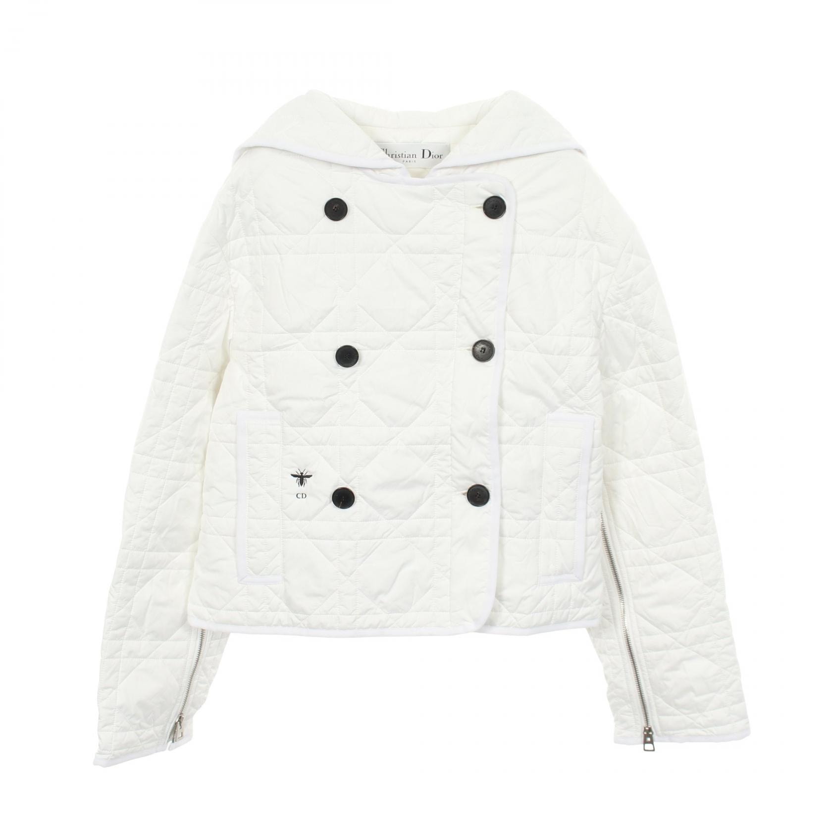 ディオール Dior BEE刺繍 マクロカナージュ ダブルブレスト 中綿 衣料品 アウター ポリエステル レディース ホワイト系 【中古】