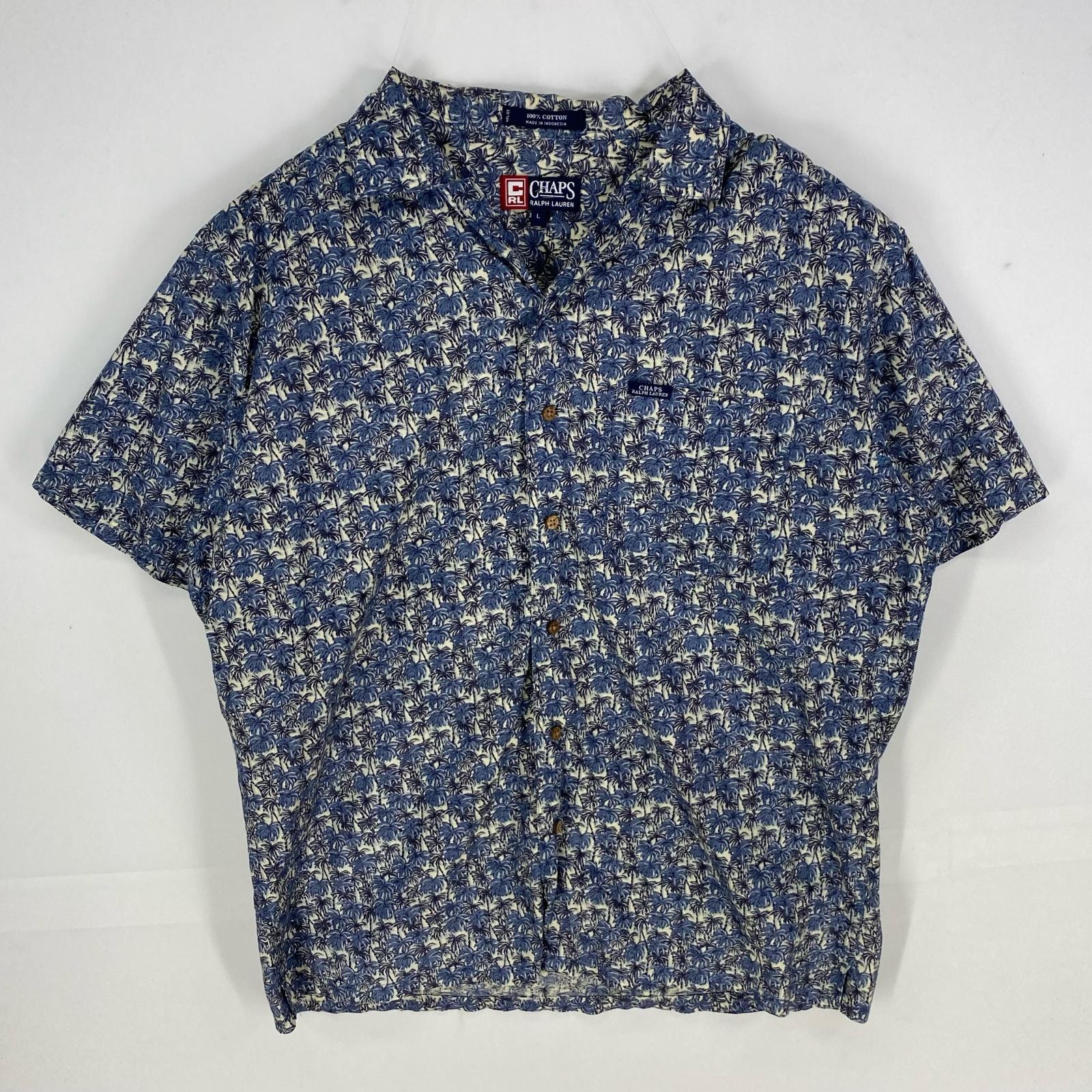 古着 チャップスラルフローレン CHAPS RALPHLAUREN 半袖シャツ ハワイアン アロハ 胸ポケット L  ブルー系 総柄 メンズ