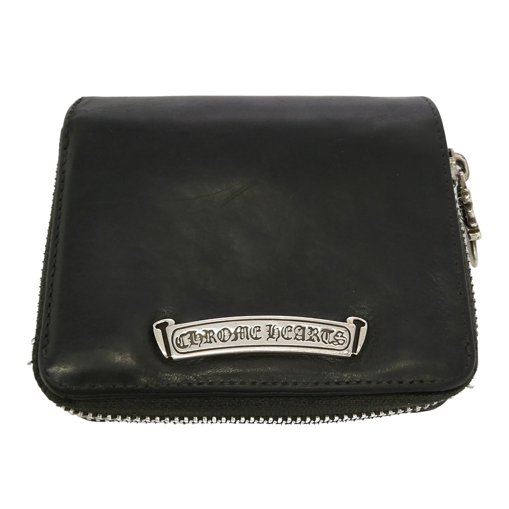 Chrome Hearts Square Zip Bill Leather Wallet "Black"