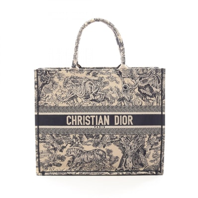 ディオール Dior BOOK TOTE ブックトート ラージ トワルドゥジュイ トートバッグ バッグ キャンバス レザー レディース ベージュ系 / ネイビー系 【中古】